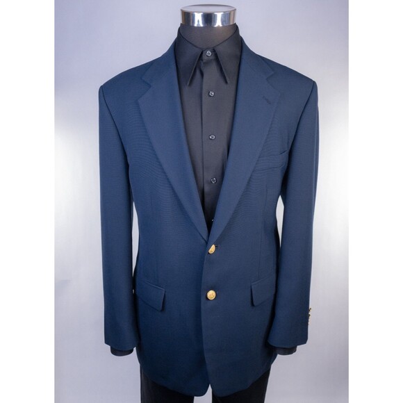 Stafford 42R Navy Blue Wool Blend Gold Button Mens Blazer Sport Coat Jacket - Picture 2 of 13